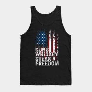 Guns Whiskey Steak And Freedom amirican flag Tank Top